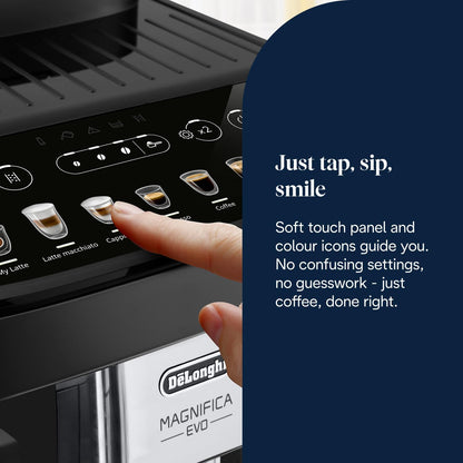 De'Longhi Magnifica Evo, Bean to Cup Coffee and Cappuccino Maker, 1450 watts, 250g bean container, 1.8L water container, ECAM292.81.B, Plastic, Black